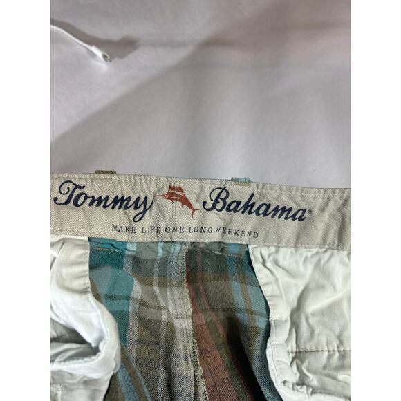 Tommy Bahama Shorts 40 Tan Blue Plaid Linen Tencel Bermuda - Picture 11 of 13